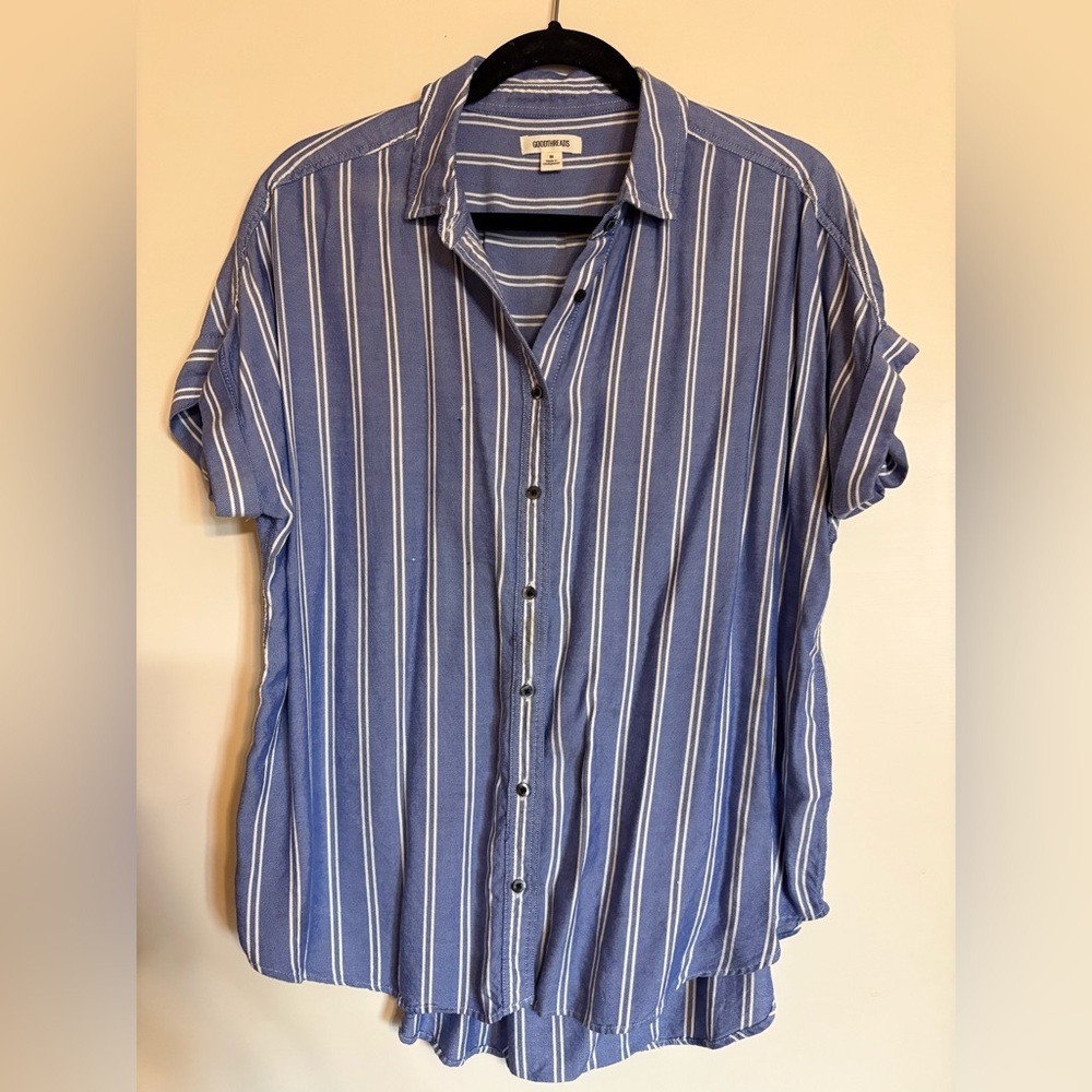 Goodthreads Blue and White Striped Women's Shirt